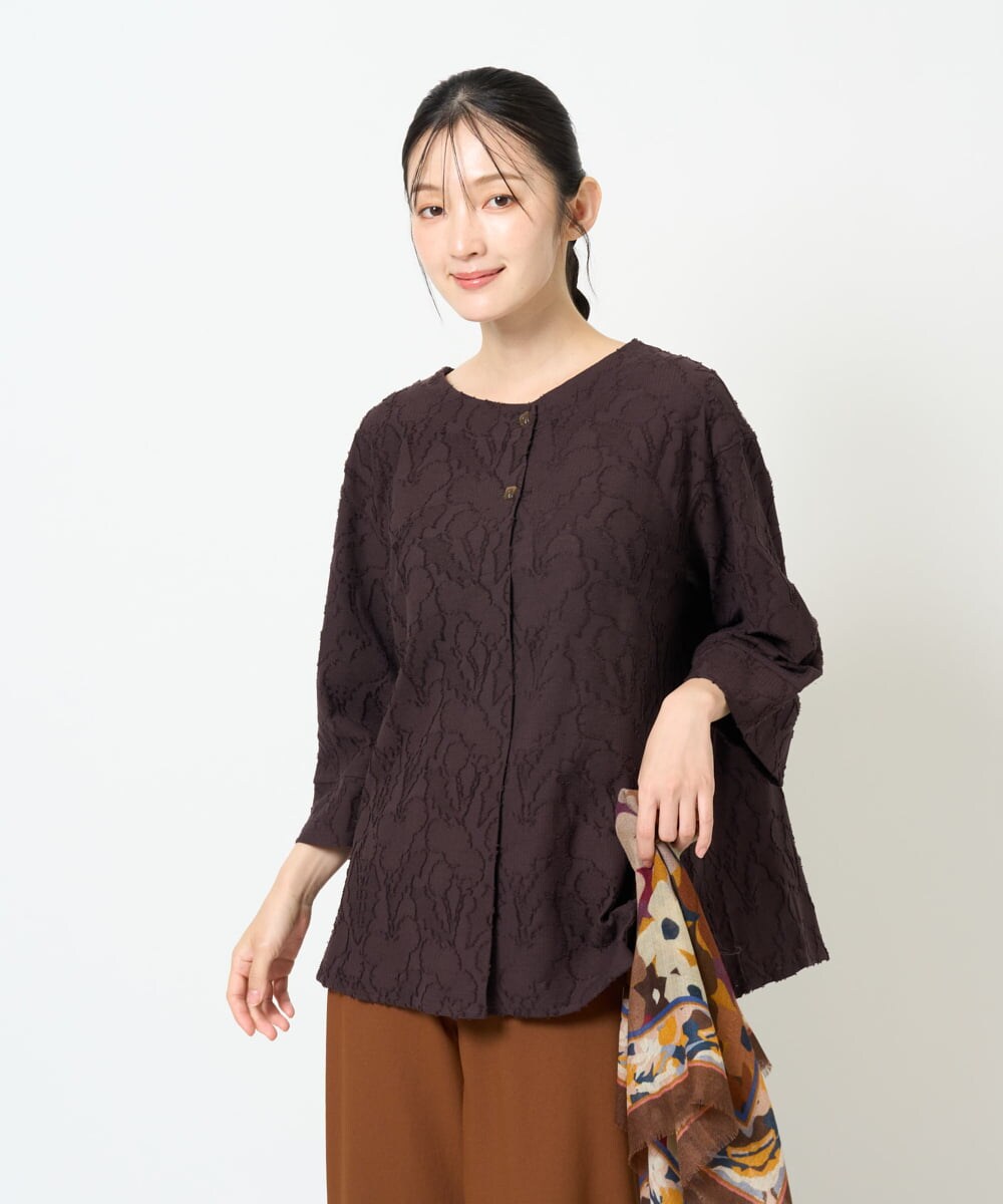 NGKJD13290 GIANNI LO GIUDICE(ジャンニ ロ ジュディチェ) [日本製]コットンカットジャガードプルオーバーブラウス ブラウン