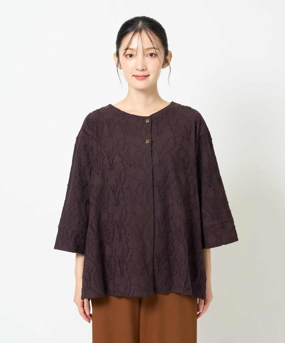 NGKJD13290 GIANNI LO GIUDICE(ジャンニ ロ ジュディチェ) [日本製]コットンカットジャガードプルオーバーブラウス ブラウン