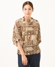 NGKJD15270 GIANNI LO GIUDICE(ジャンニ ロ ジュディチェ) [洗える・日本製]チュールトライバルプリントカットソー ブラウン