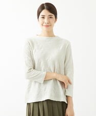 NGKJS03130 GIANNI LO GIUDICE(ジャンニ ロ ジュディチェ) [洗える・日本製]インド綿リーフ柄ジャガードカットソー ライトグレー