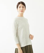 NGKJS03130 GIANNI LO GIUDICE(ジャンニ ロ ジュディチェ) [洗える・日本製]インド綿リーフ柄ジャガードカットソー ライトグレー