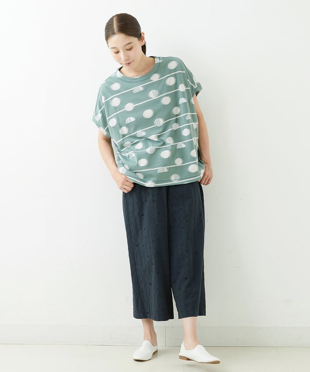 NGKJT21230 GIANNI LO GIUDICE(ジャンニ ロ ジュディチェ) [洗える・日本製]ラインドットジャガードドルマンカットソー グリーン