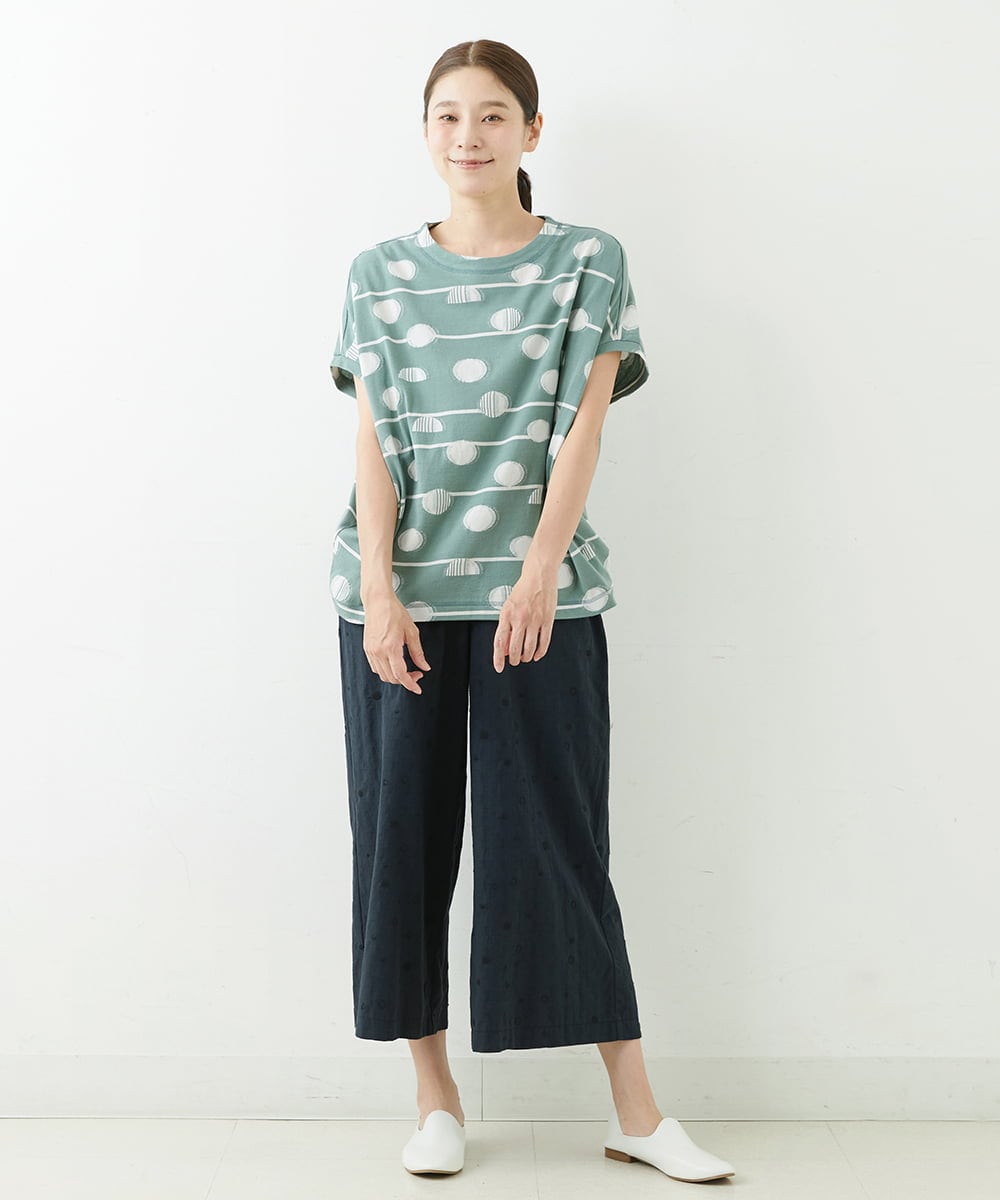 NGKJT21230 GIANNI LO GIUDICE(ジャンニ ロ ジュディチェ) [洗える・日本製]ラインドットジャガードドルマンカットソー グリーン