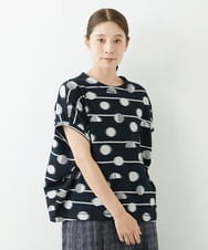 NGKJT21230 GIANNI LO GIUDICE(ジャンニ ロ ジュディチェ) [洗える・日本製]ラインドットジャガードドルマンカットソー ブラック