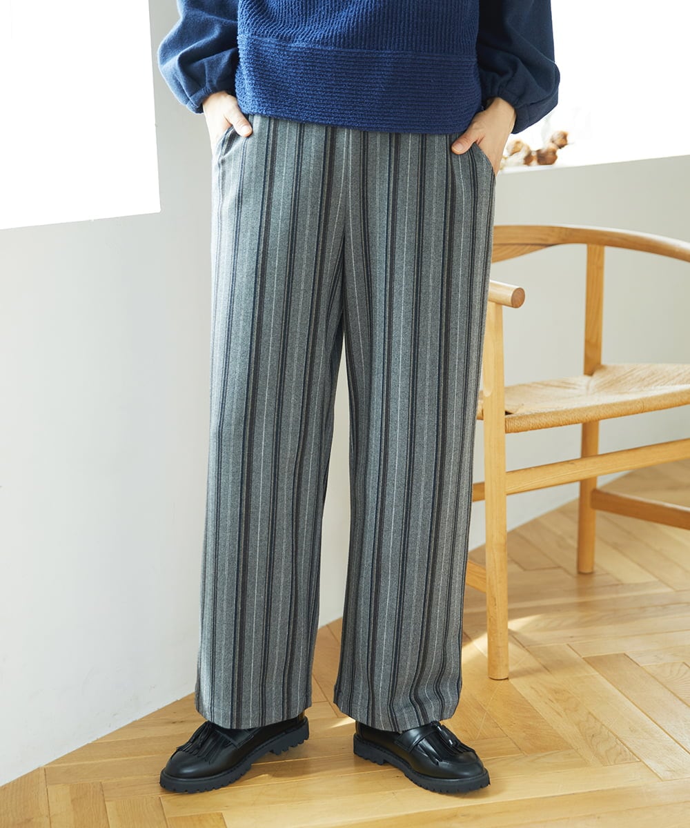 NGLAE22270 GIANNI LO GIUDICE(ジャンニ ロ ジュディチェ) [洗える・日本製]レーヨン混ストレッチストライプパンツ ダークグレー