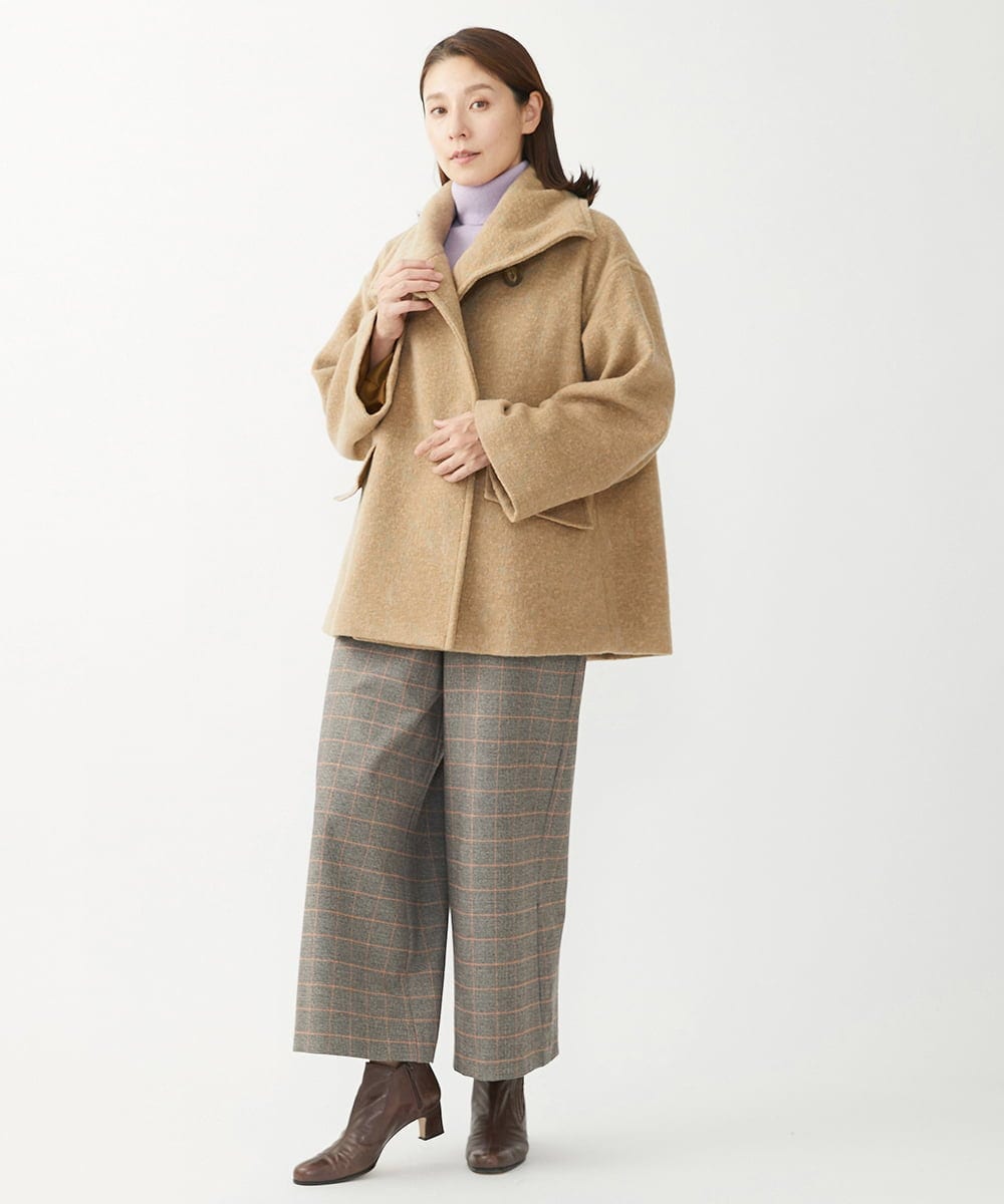 NGLAW25250 GIANNI LO GIUDICE(ジャンニ ロ ジュディチェ) [日本製]ガンクラブチェック柄ワイドパンツ オレンジブラウン