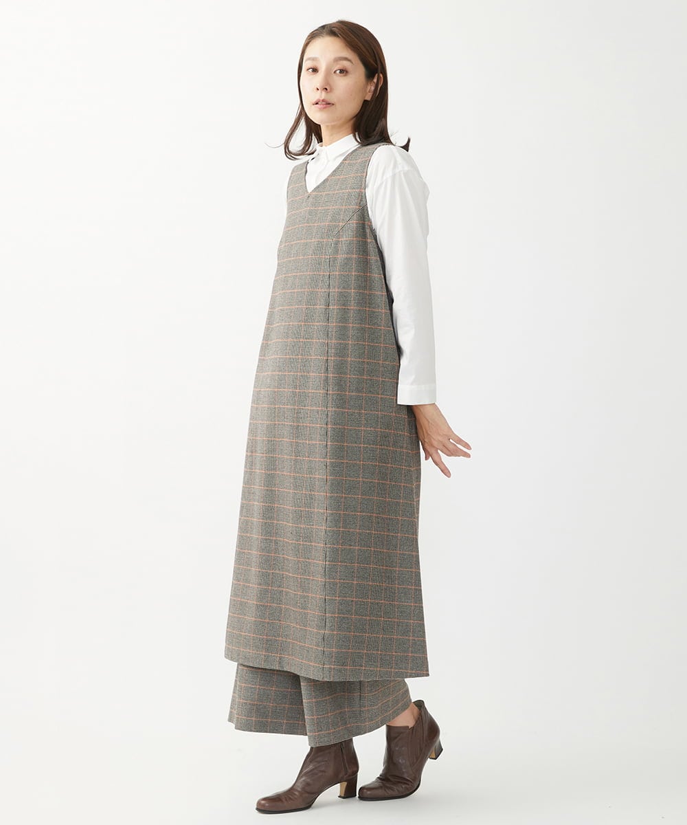 NGLAW25250 GIANNI LO GIUDICE(ジャンニ ロ ジュディチェ) [日本製]ガンクラブチェック柄ワイドパンツ オレンジブラウン