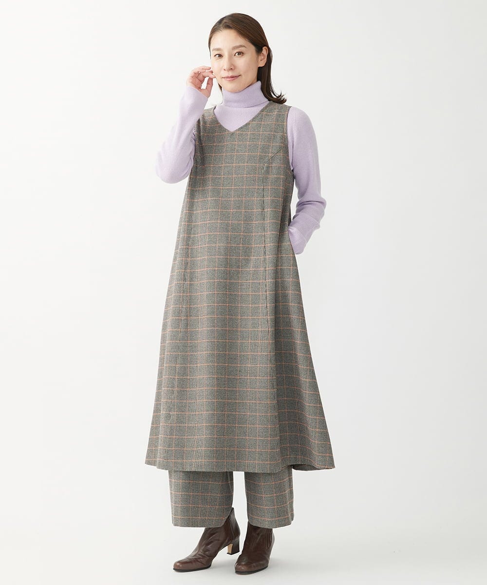 NGLAW25250 GIANNI LO GIUDICE(ジャンニ ロ ジュディチェ) [日本製]ガンクラブチェック柄ワイドパンツ オレンジブラウン