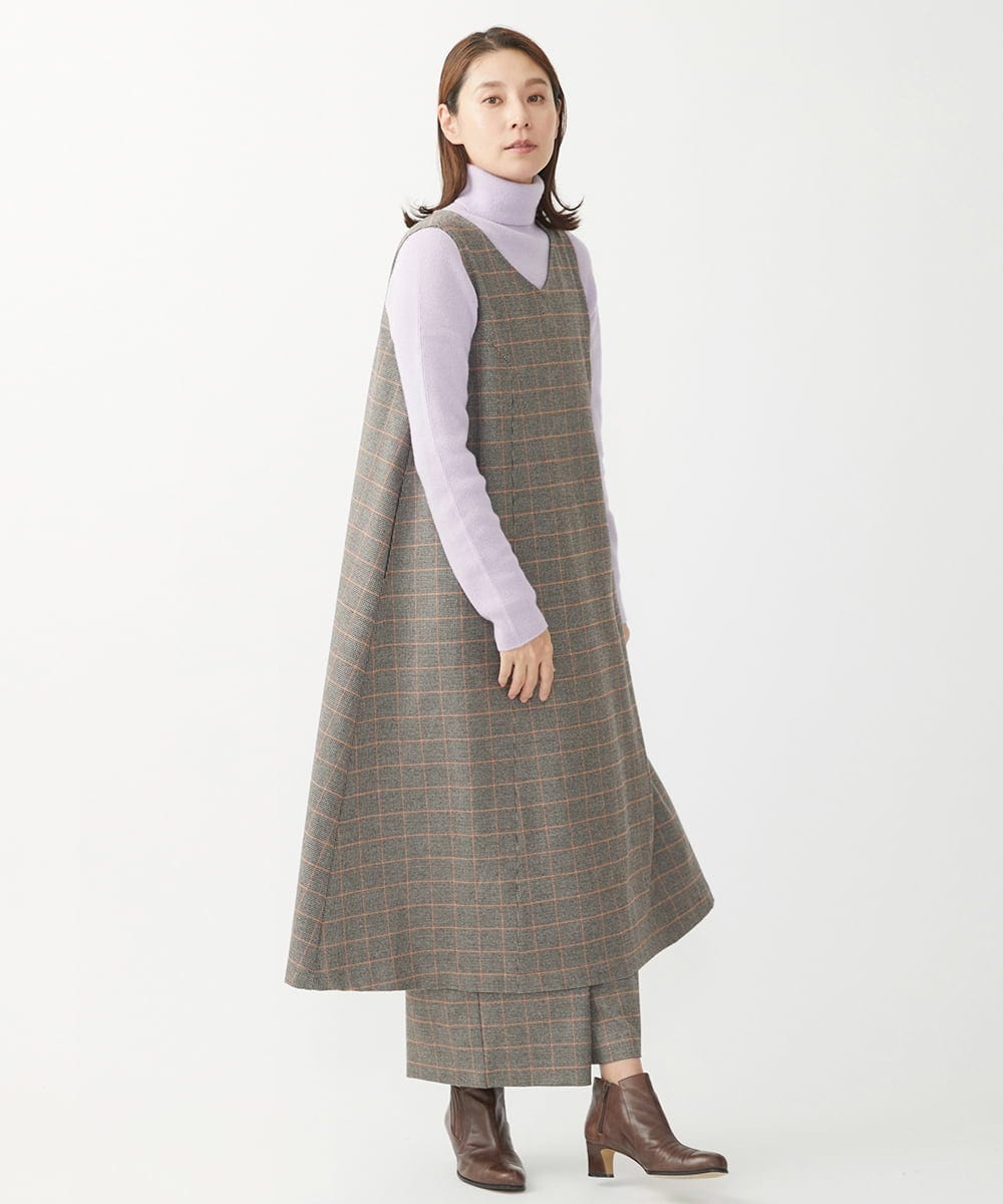 NGLAW25250 GIANNI LO GIUDICE(ジャンニ ロ ジュディチェ) [日本製]ガンクラブチェック柄ワイドパンツ オレンジブラウン