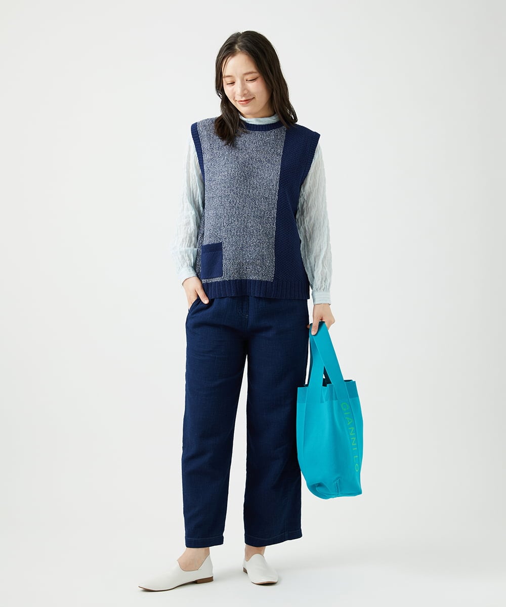 NGLEF15270 GIANNI LO GIUDICE(ジャンニ ロ ジュディチェ) [洗える]二重織ガーゼデニム製品染めパンツ ネイビー