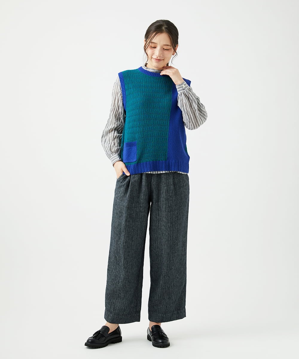 NGLEF17300 GIANNI LO GIUDICE(ジャンニ ロ ジュディチェ) 麻綿ヘリンボンパンツ ブラック