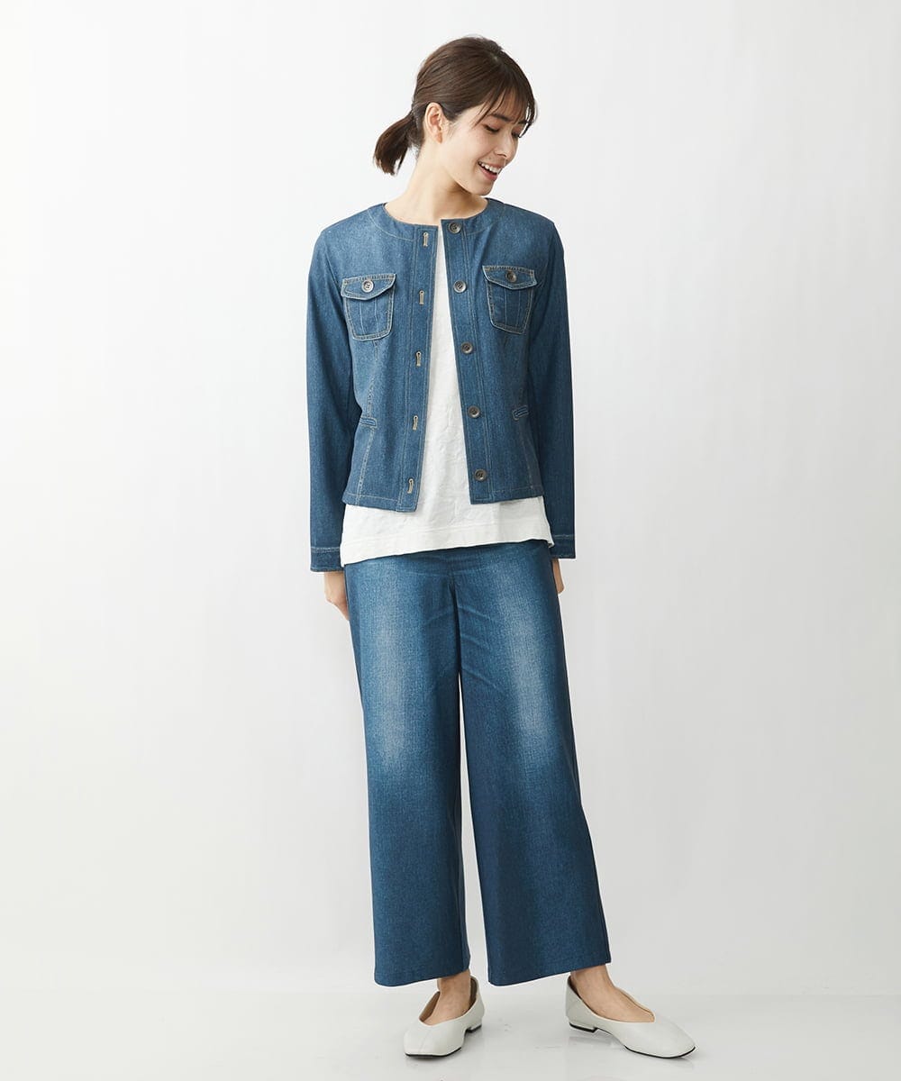 リバーシブル]デニム柄転写プリントワイドパンツ(その他のパンツ
