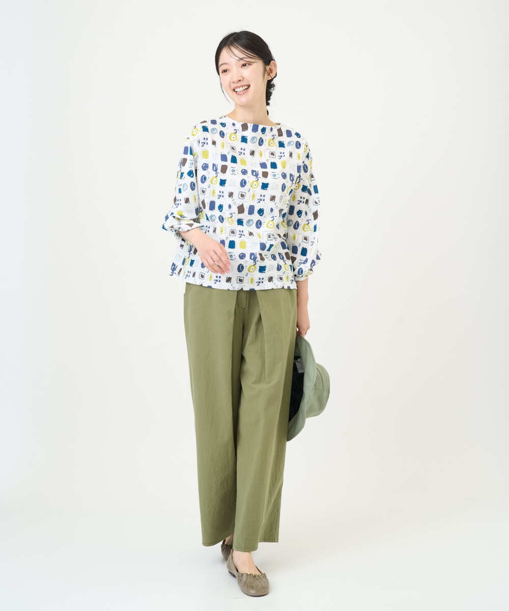 NGLGD26250 GIANNI LO GIUDICE(ジャンニ ロ ジュディチェ) [洗える]コットンナチュラルワッシャーワイドパンツ グリーン