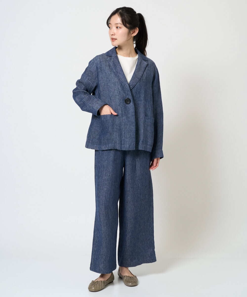 NGLGE40330 GIANNI LO GIUDICE(ジャンニ ロ ジュディチェ) [洗える]デニム調リネンパンツ ネイビー