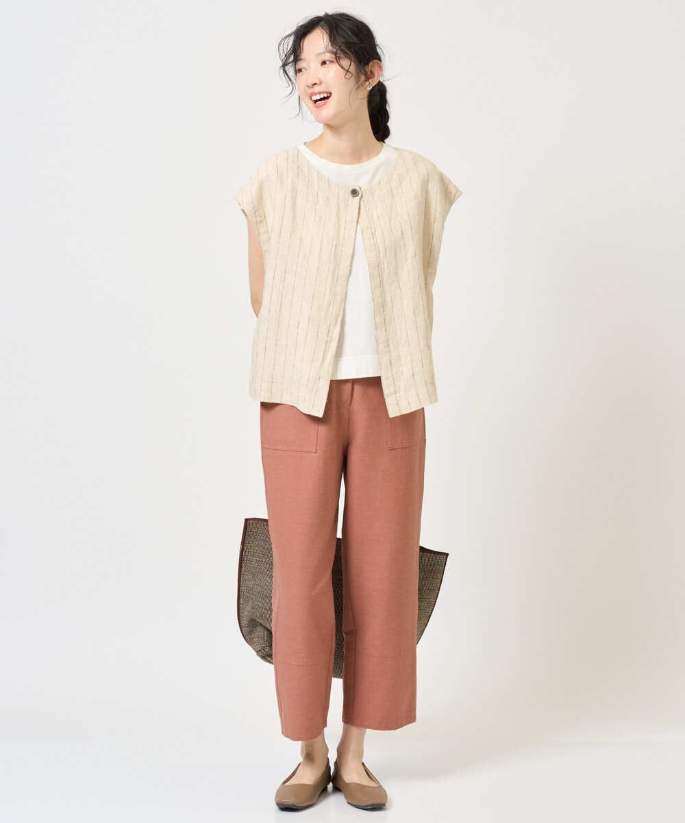 NGLGE44270 GIANNI LO GIUDICE(ジャンニ ロ ジュディチェ) [洗える・日本製]リネンミックスシャンブレーストレッチパンツ オレンジ