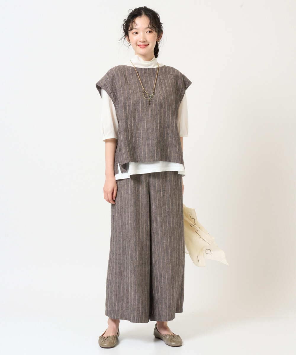 NGLGE50330 GIANNI LO GIUDICE(ジャンニ ロ ジュディチェ) [洗える]リネンステッチストライプパンツ ブラック