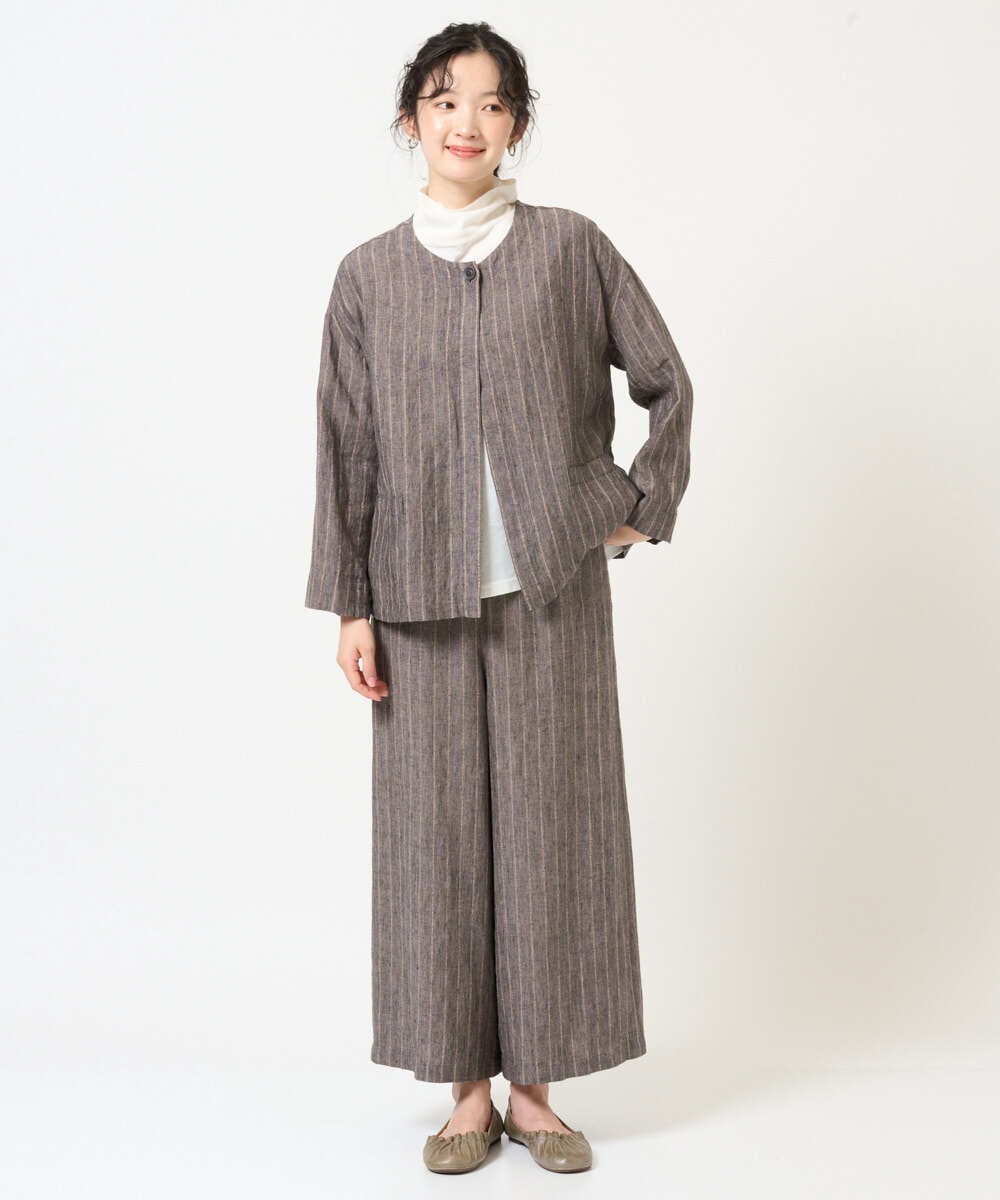 NGLGE50330 GIANNI LO GIUDICE(ジャンニ ロ ジュディチェ) [洗える]リネンステッチストライプパンツ ブラック