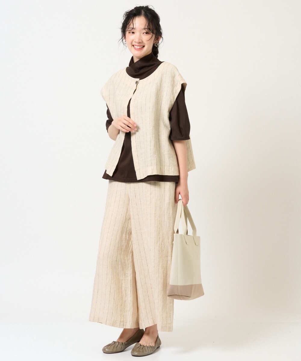 NGLGE50330 GIANNI LO GIUDICE(ジャンニ ロ ジュディチェ) [洗える]リネンステッチストライプパンツ ブラック