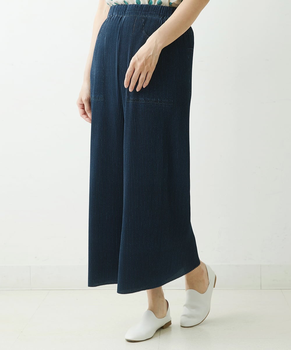 洗える]デニム転写プリントプリーツワイドパンツ(その他のパンツ