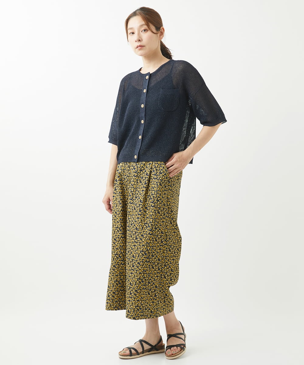 NGLHW07200 GIANNI LO GIUDICE(ジャンニ ロ ジュディチェ) [洗える・撥水加工]レインフラワープリントパンツ ネイビー×イエロー