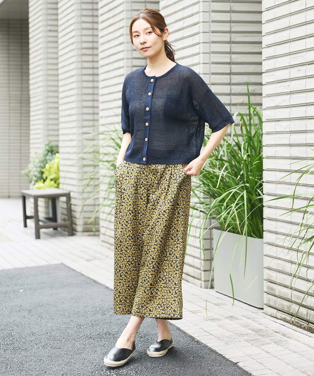 NGLHW07200 GIANNI LO GIUDICE(ジャンニ ロ ジュディチェ) [洗える・撥水加工]レインフラワープリントパンツ ネイビー×イエロー