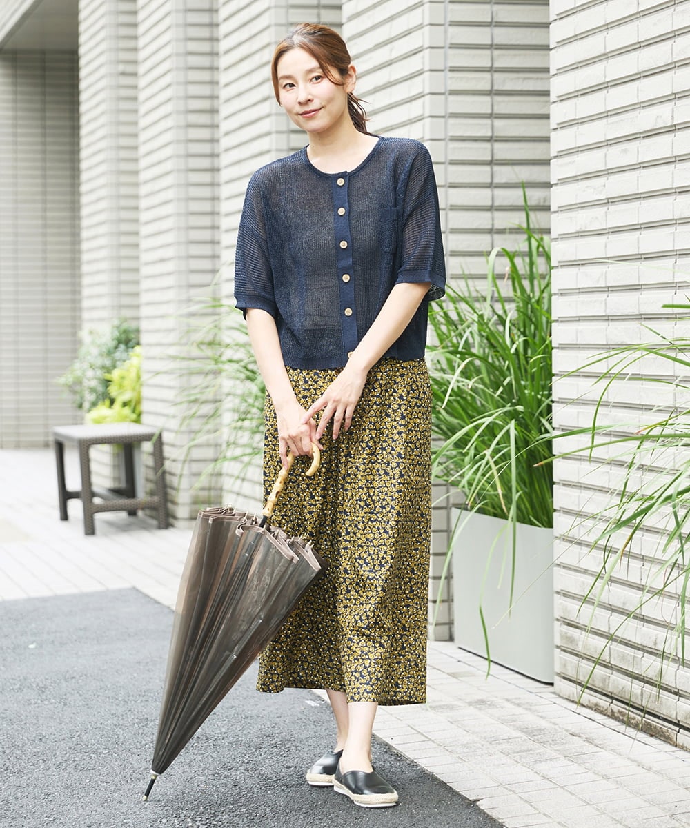 NGLHW07200 GIANNI LO GIUDICE(ジャンニ ロ ジュディチェ) [洗える・撥水加工]レインフラワープリントパンツ ネイビー×イエロー