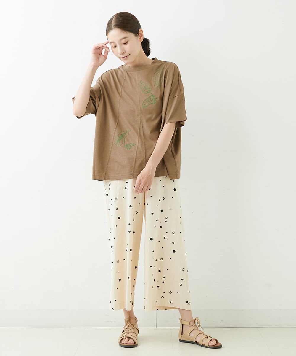 NGLJT25230 GIANNI LO GIUDICE(ジャンニ ロ ジュディチェ) [洗える]スラブコットンドット刺繍パンツ ベージュ