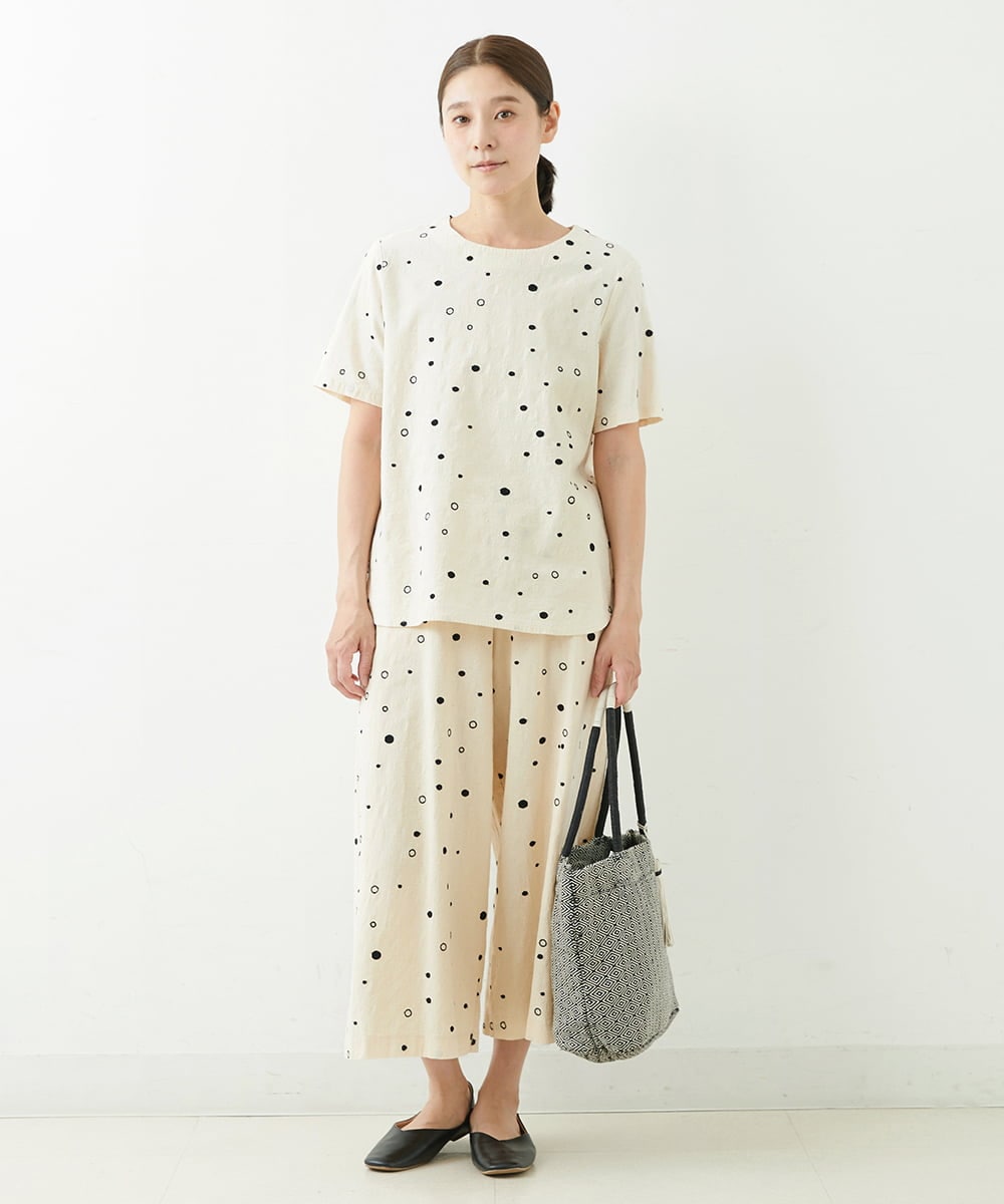 NGLJT25230 GIANNI LO GIUDICE(ジャンニ ロ ジュディチェ) [洗える]スラブコットンドット刺繍パンツ ベージュ