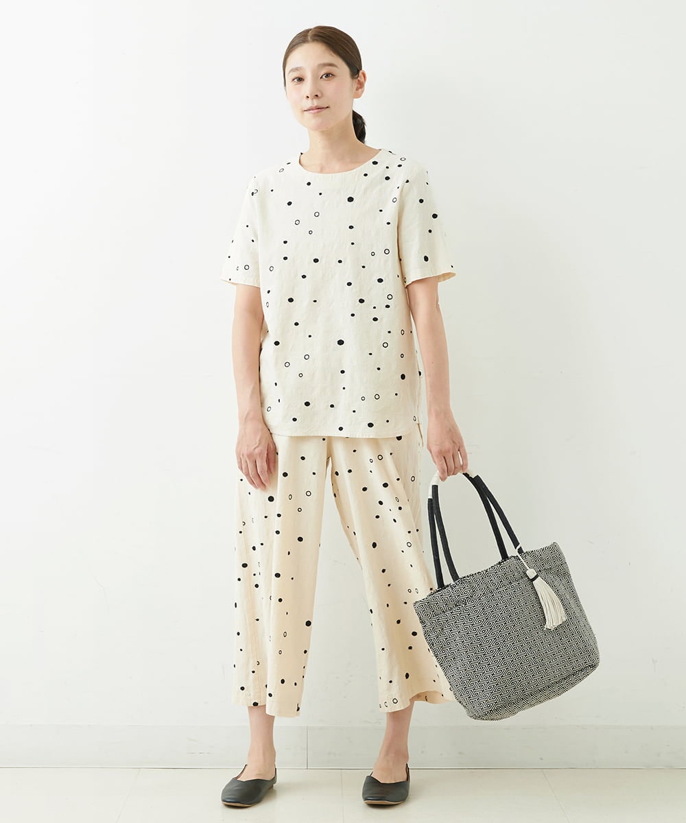 NGLJT25230 GIANNI LO GIUDICE(ジャンニ ロ ジュディチェ) [洗える]スラブコットンドット刺繍パンツ ベージュ