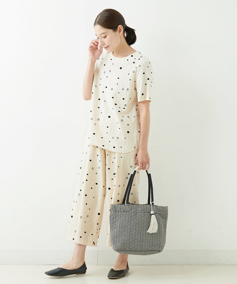 NGLJT25230 GIANNI LO GIUDICE(ジャンニ ロ ジュディチェ) [洗える]スラブコットンドット刺繍パンツ ベージュ