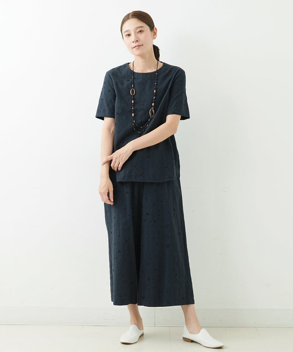 NGLJT25230 GIANNI LO GIUDICE(ジャンニ ロ ジュディチェ) [洗える]スラブコットンドット刺繍パンツ ブラック