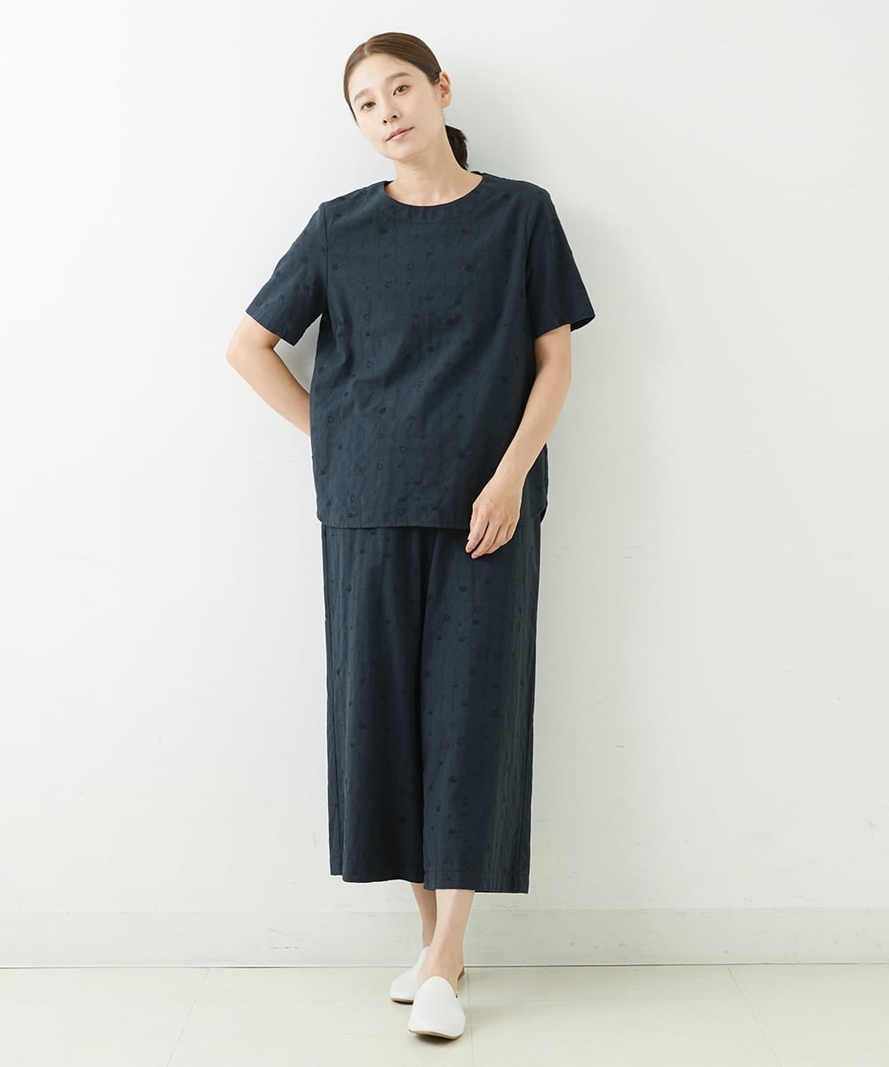 NGLJT25230 GIANNI LO GIUDICE(ジャンニ ロ ジュディチェ) [洗える]スラブコットンドット刺繍パンツ ブラック