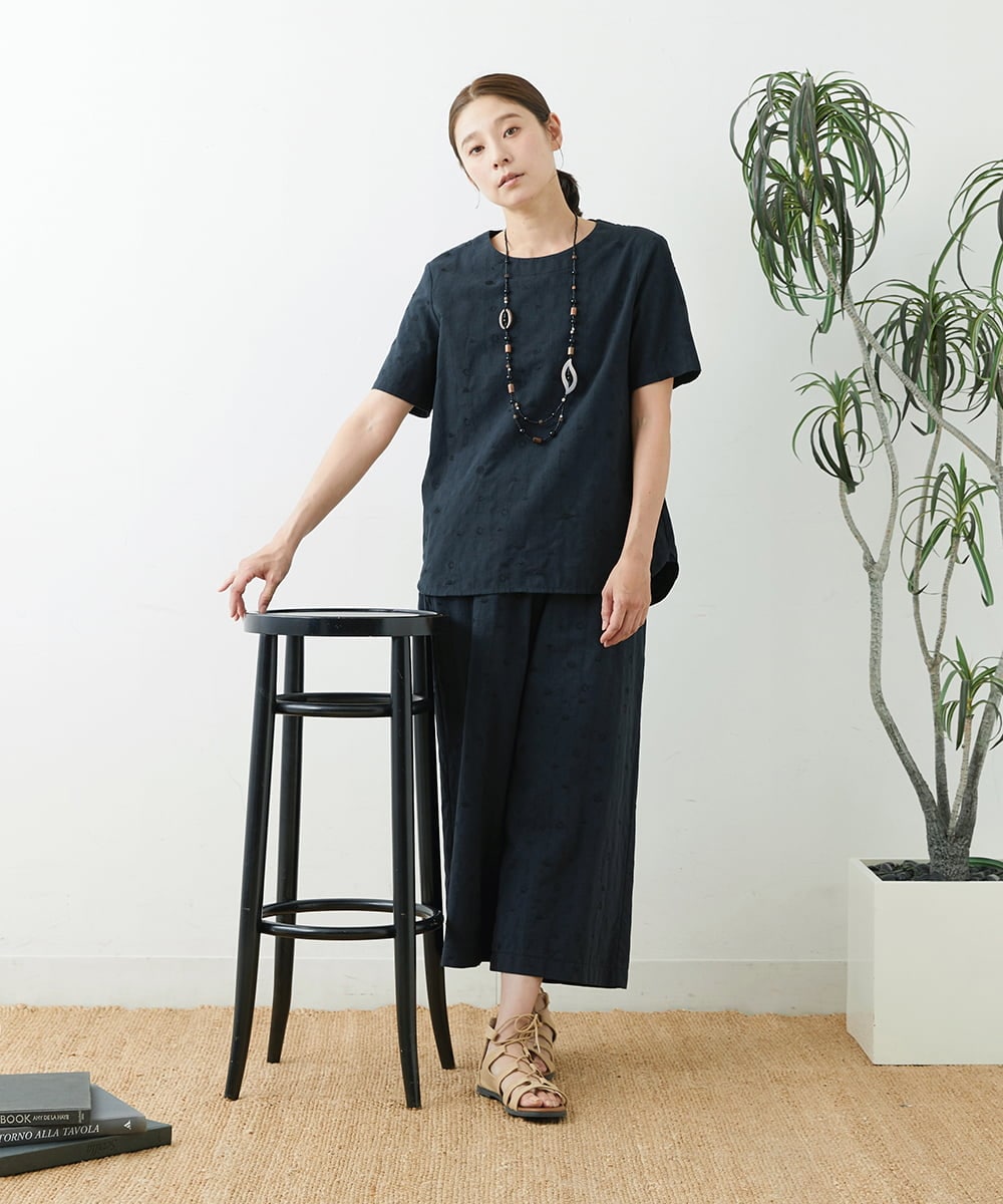 NGLJT25230 GIANNI LO GIUDICE(ジャンニ ロ ジュディチェ) [洗える]スラブコットンドット刺繍パンツ ブラック