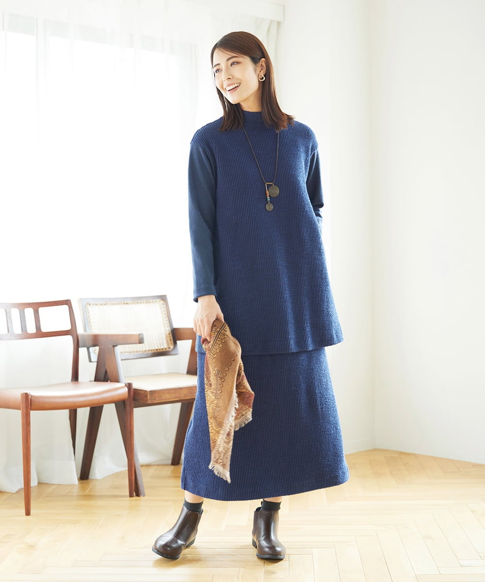 NGPAE20360 GIANNI LO GIUDICE(ジャンニ ロ ジュディチェ) [洗える]コットンスラブインレーチュニックカットソー ネイビー