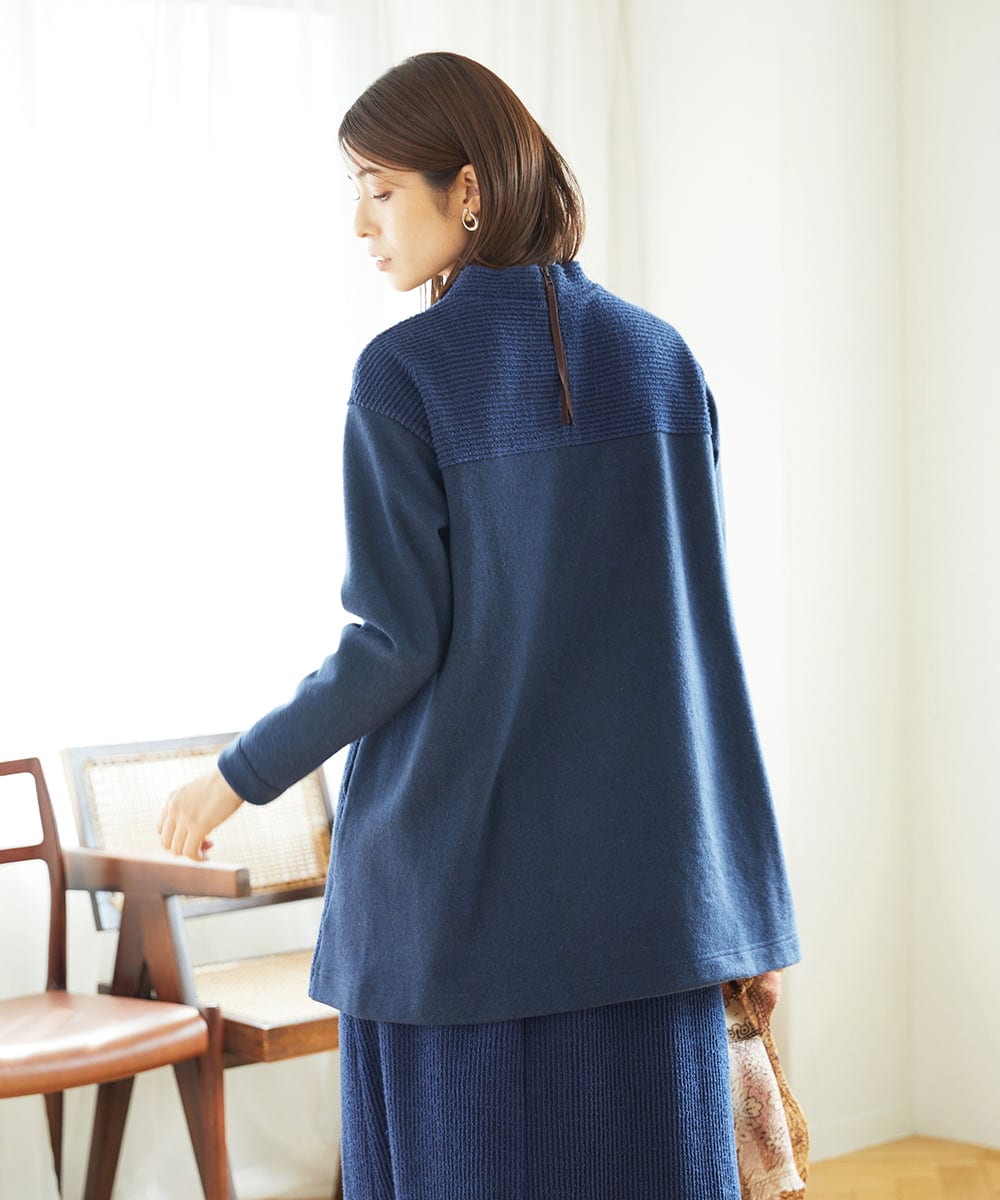 NGPAE20360 GIANNI LO GIUDICE(ジャンニ ロ ジュディチェ) [洗える]コットンスラブインレーチュニックカットソー ネイビー