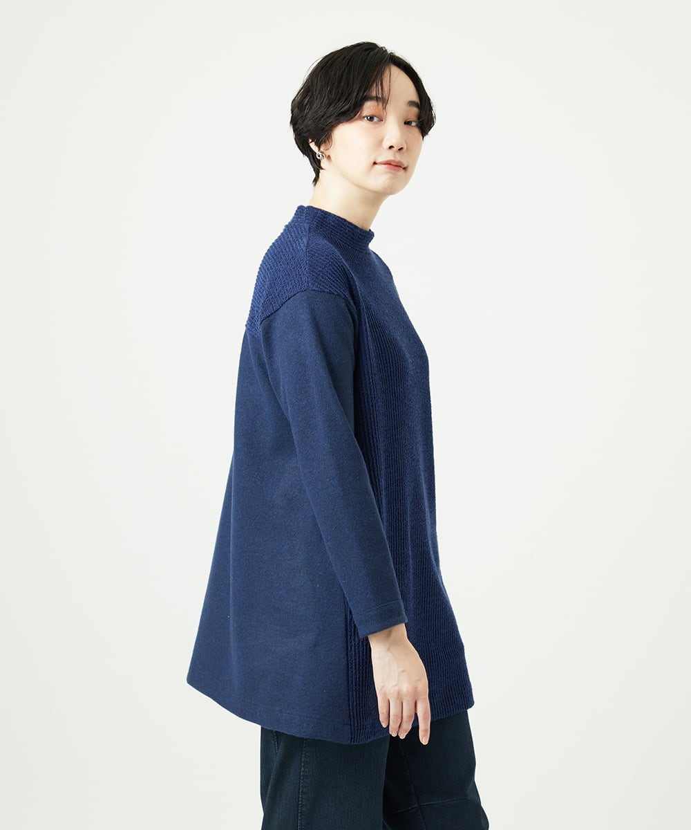 NGPAE20360 GIANNI LO GIUDICE(ジャンニ ロ ジュディチェ) [洗える]コットンスラブインレーチュニックカットソー ネイビー