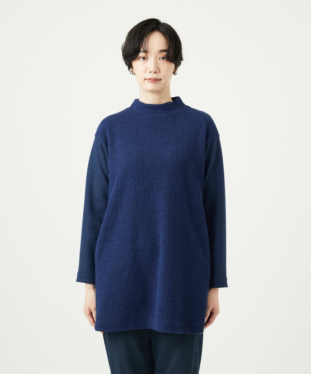 NGPAE20360 GIANNI LO GIUDICE(ジャンニ ロ ジュディチェ) [洗える]コットンスラブインレーチュニックカットソー ネイビー