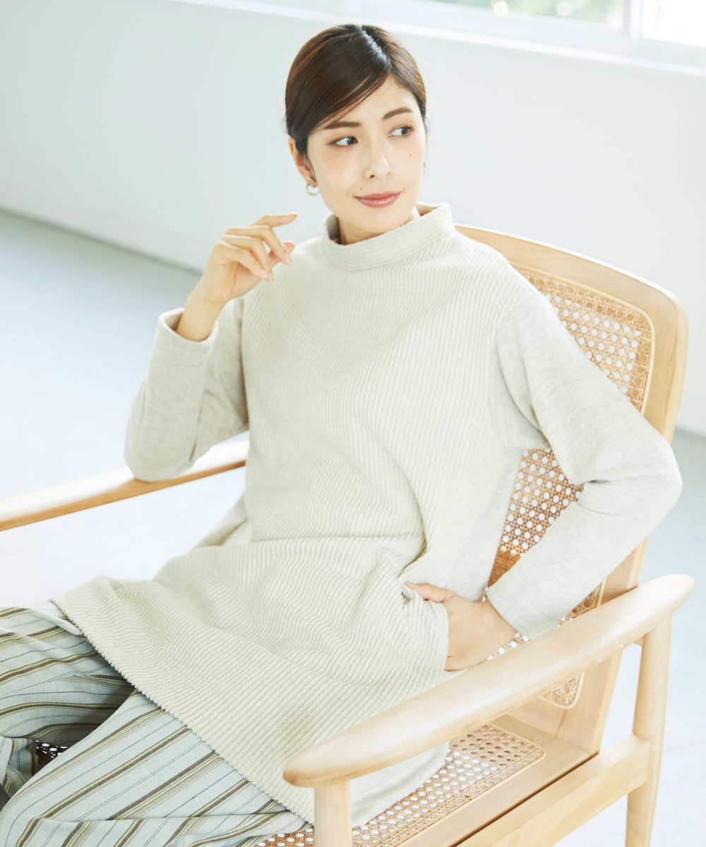 NGPAE20360 GIANNI LO GIUDICE(ジャンニ ロ ジュディチェ) [洗える]コットンスラブインレーチュニックカットソー ベージュ
