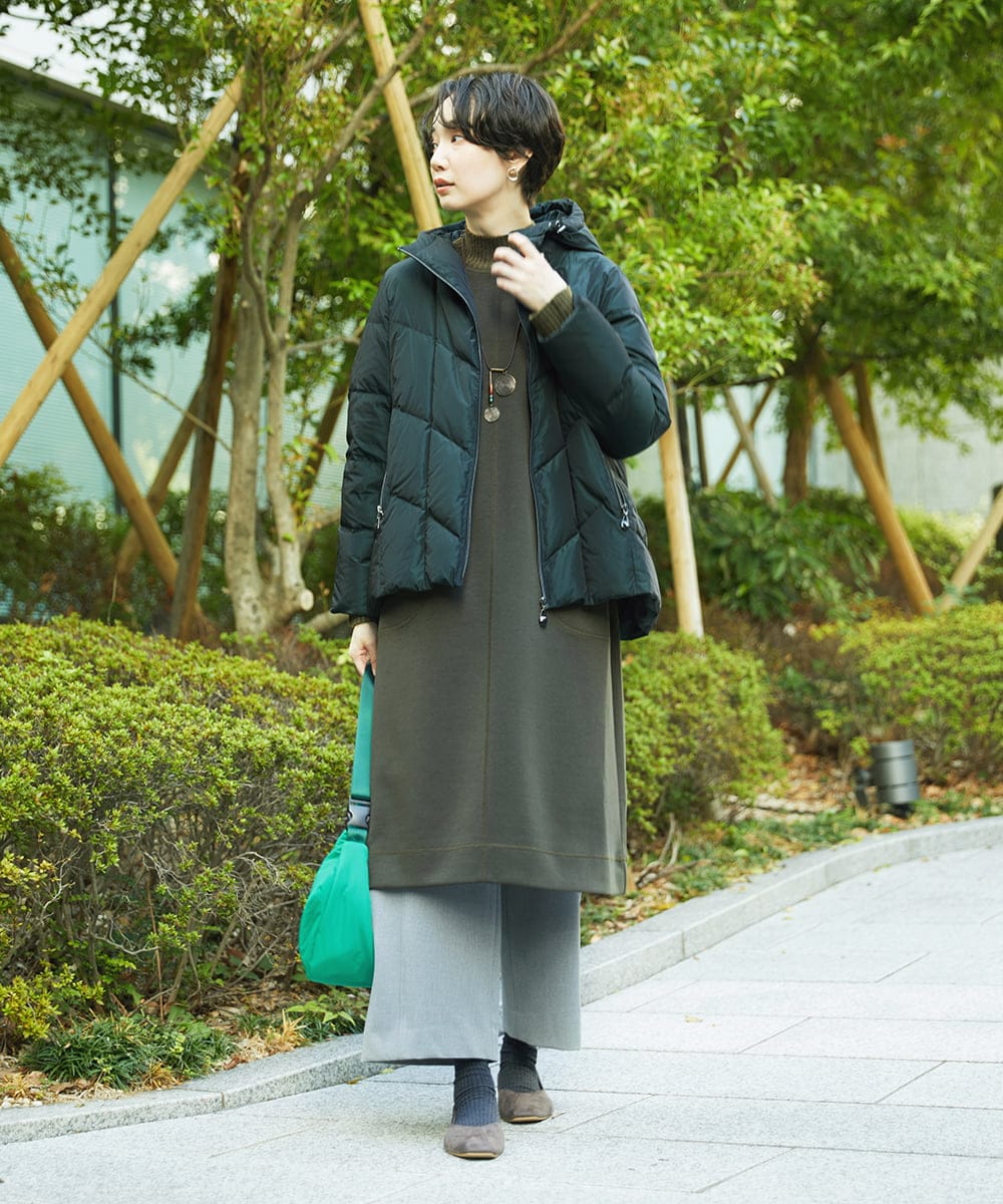 NGPAF12360 GIANNI LO GIUDICE(ジャンニ ロ ジュディチェ) [洗える]ＭＥＥＴダンボールニットワンピース カーキ