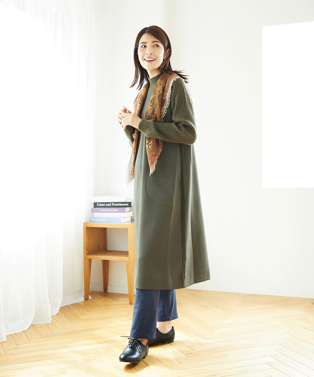 NGPAF12360 GIANNI LO GIUDICE(ジャンニ ロ ジュディチェ) [洗える]ＭＥＥＴダンボールニットワンピース カーキ