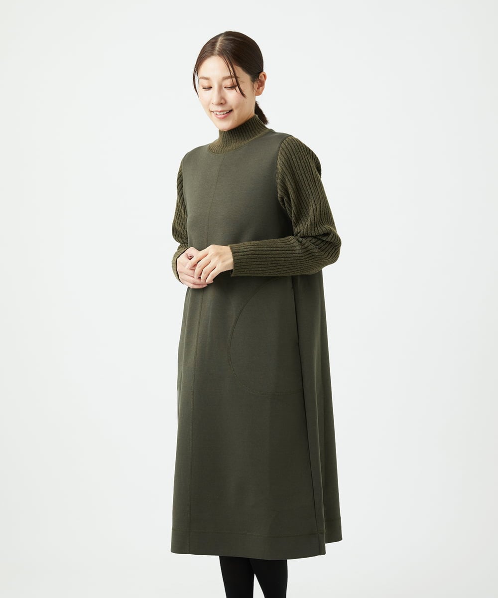 NGPAF12360 GIANNI LO GIUDICE(ジャンニ ロ ジュディチェ) [洗える]ＭＥＥＴダンボールニットワンピース カーキ