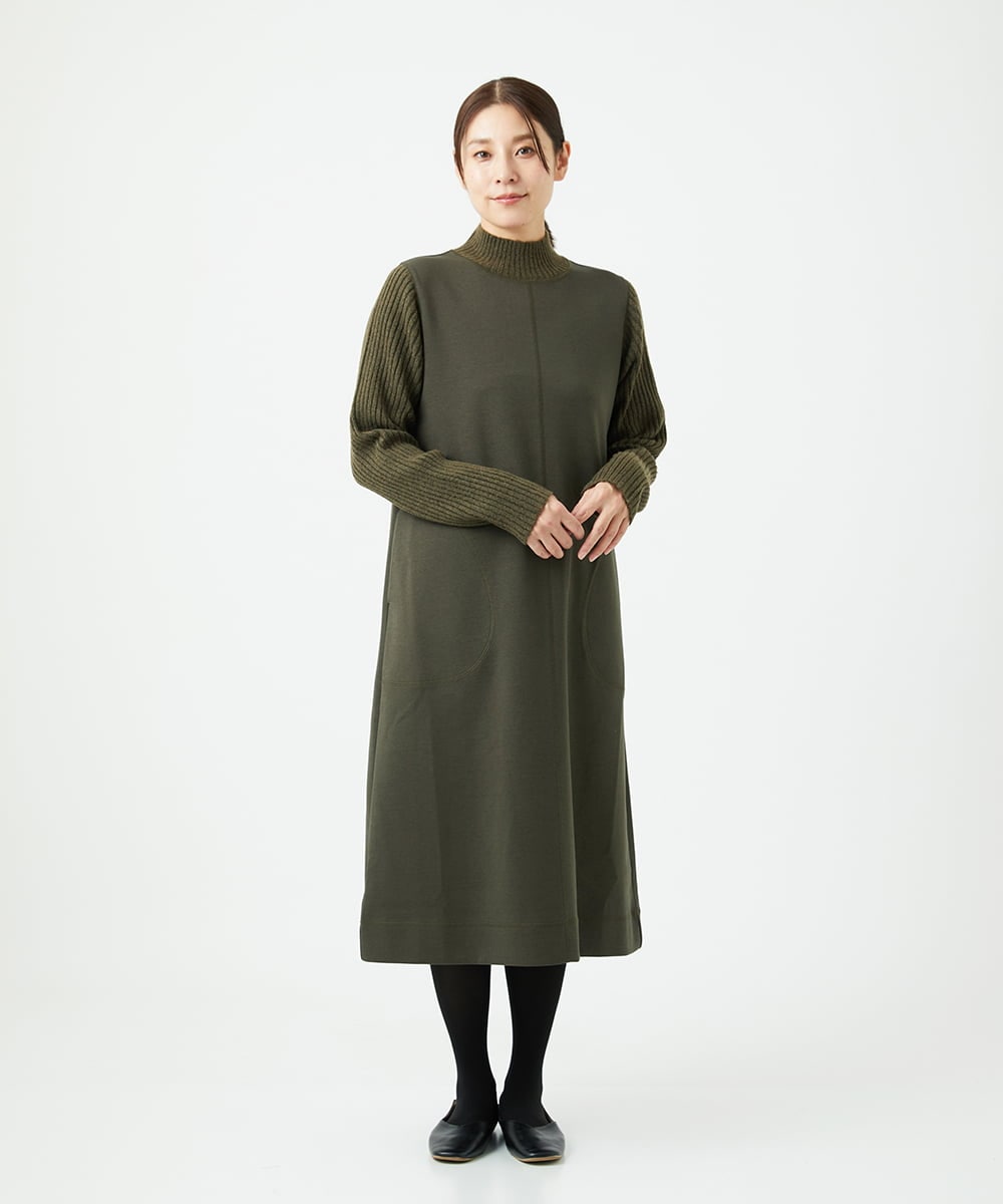 NGPAF12360 GIANNI LO GIUDICE(ジャンニ ロ ジュディチェ) [洗える]ＭＥＥＴダンボールニットワンピース カーキ