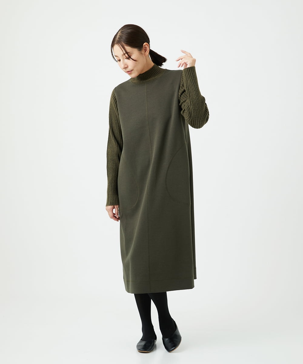 NGPAF12360 GIANNI LO GIUDICE(ジャンニ ロ ジュディチェ) [洗える]ＭＥＥＴダンボールニットワンピース カーキ