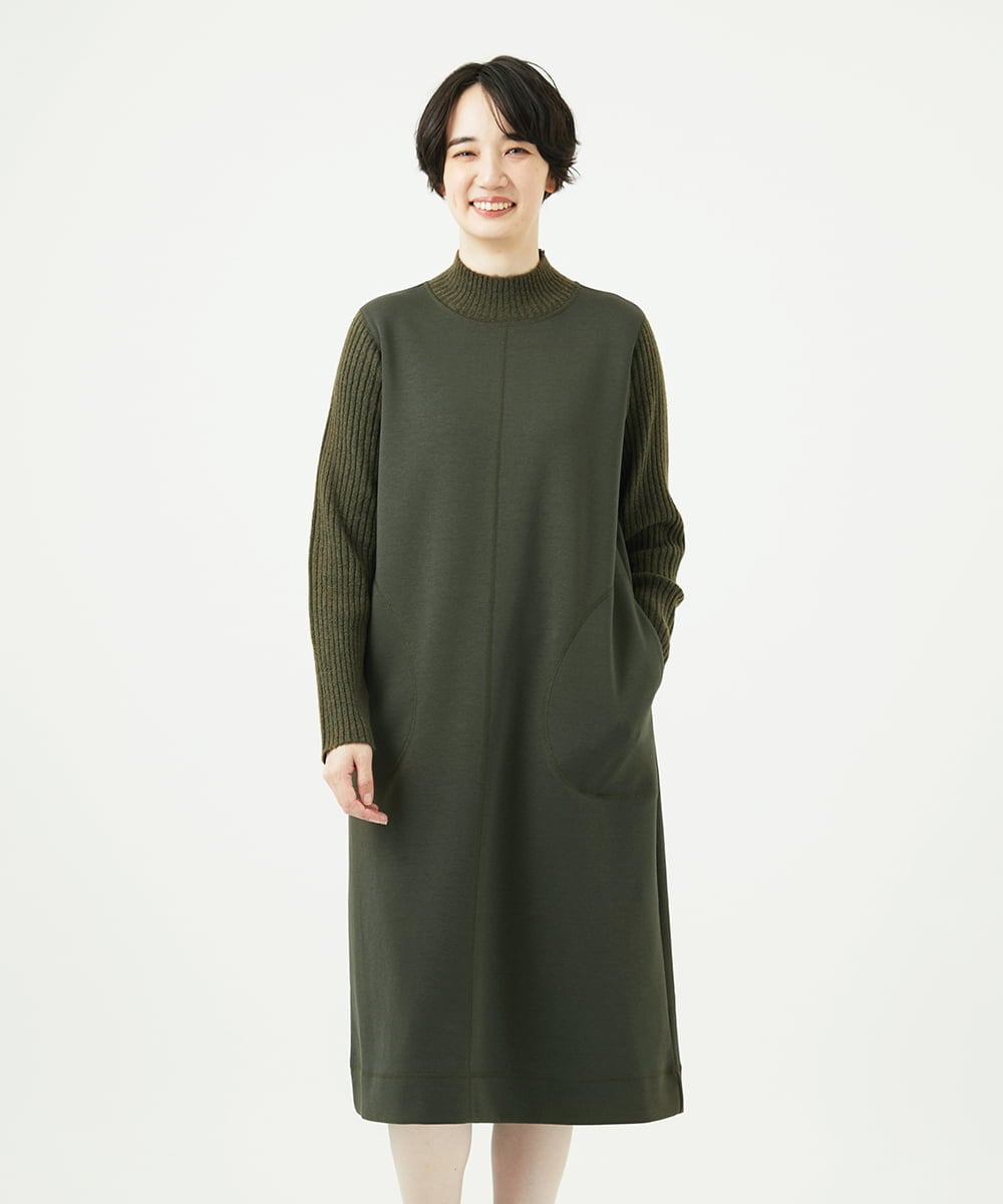 NGPAF12360 GIANNI LO GIUDICE(ジャンニ ロ ジュディチェ) [洗える]ＭＥＥＴダンボールニットワンピース カーキ