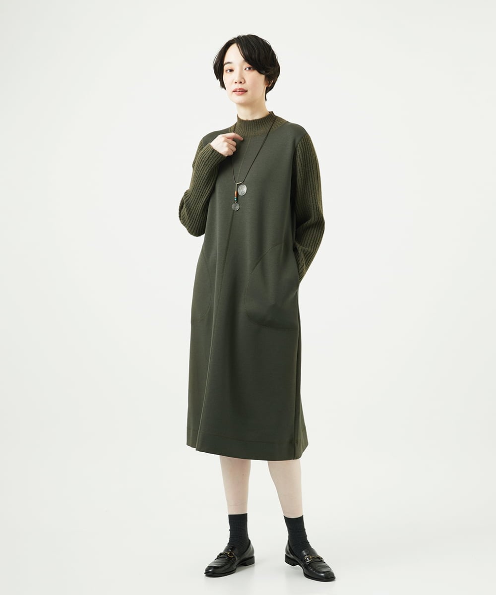 NGPAF12360 GIANNI LO GIUDICE(ジャンニ ロ ジュディチェ) [洗える]ＭＥＥＴダンボールニットワンピース カーキ