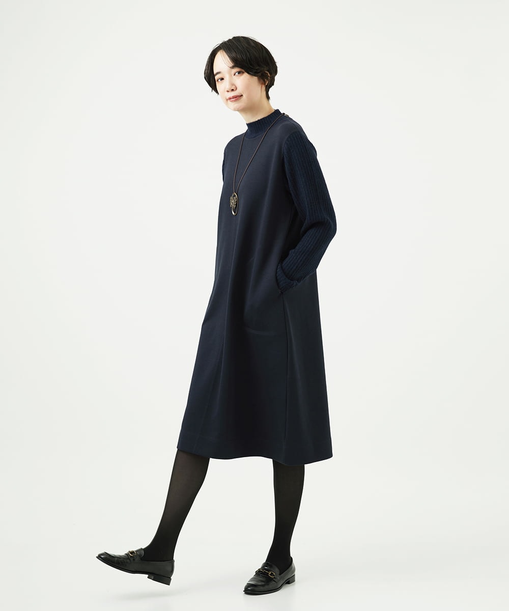 NGPAF12360 GIANNI LO GIUDICE(ジャンニ ロ ジュディチェ) [洗える]ＭＥＥＴダンボールニットワンピース ネイビー