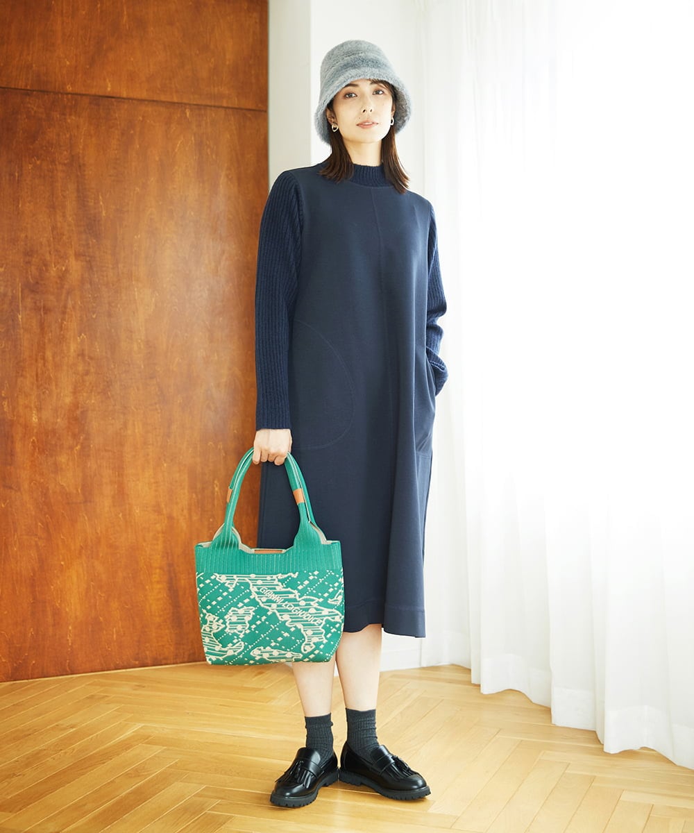 NGPAF12360 GIANNI LO GIUDICE(ジャンニ ロ ジュディチェ) [洗える]ＭＥＥＴダンボールニットワンピース ネイビー