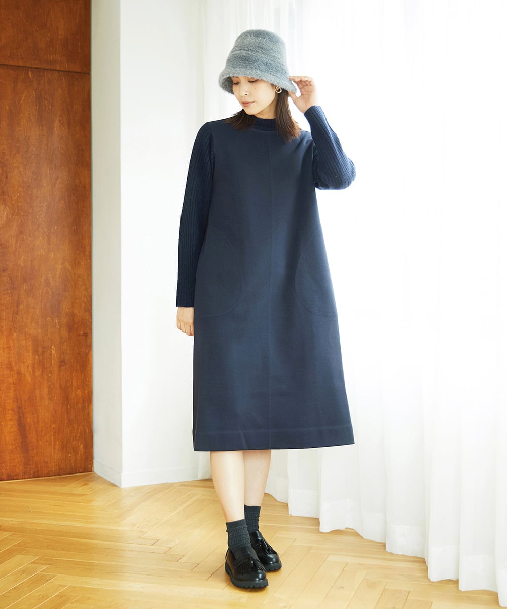 NGPAF12360 GIANNI LO GIUDICE(ジャンニ ロ ジュディチェ) [洗える]ＭＥＥＴダンボールニットワンピース ネイビー