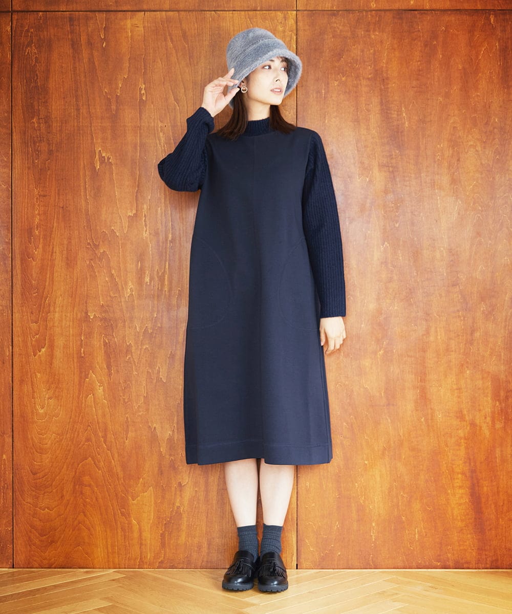 NGPAF12360 GIANNI LO GIUDICE(ジャンニ ロ ジュディチェ) [洗える]ＭＥＥＴダンボールニットワンピース ネイビー