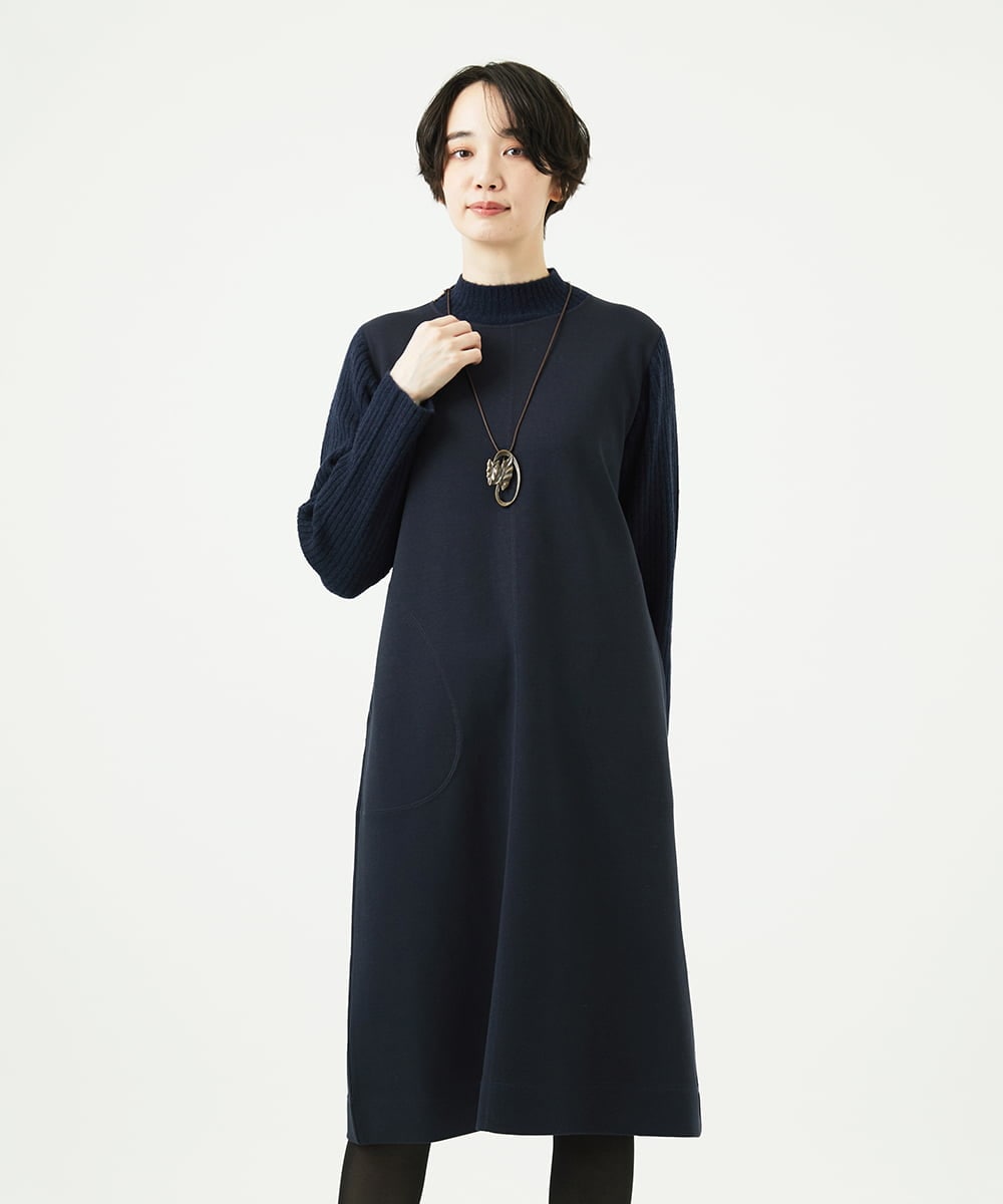 NGPAF12360 GIANNI LO GIUDICE(ジャンニ ロ ジュディチェ) [洗える]ＭＥＥＴダンボールニットワンピース ネイビー